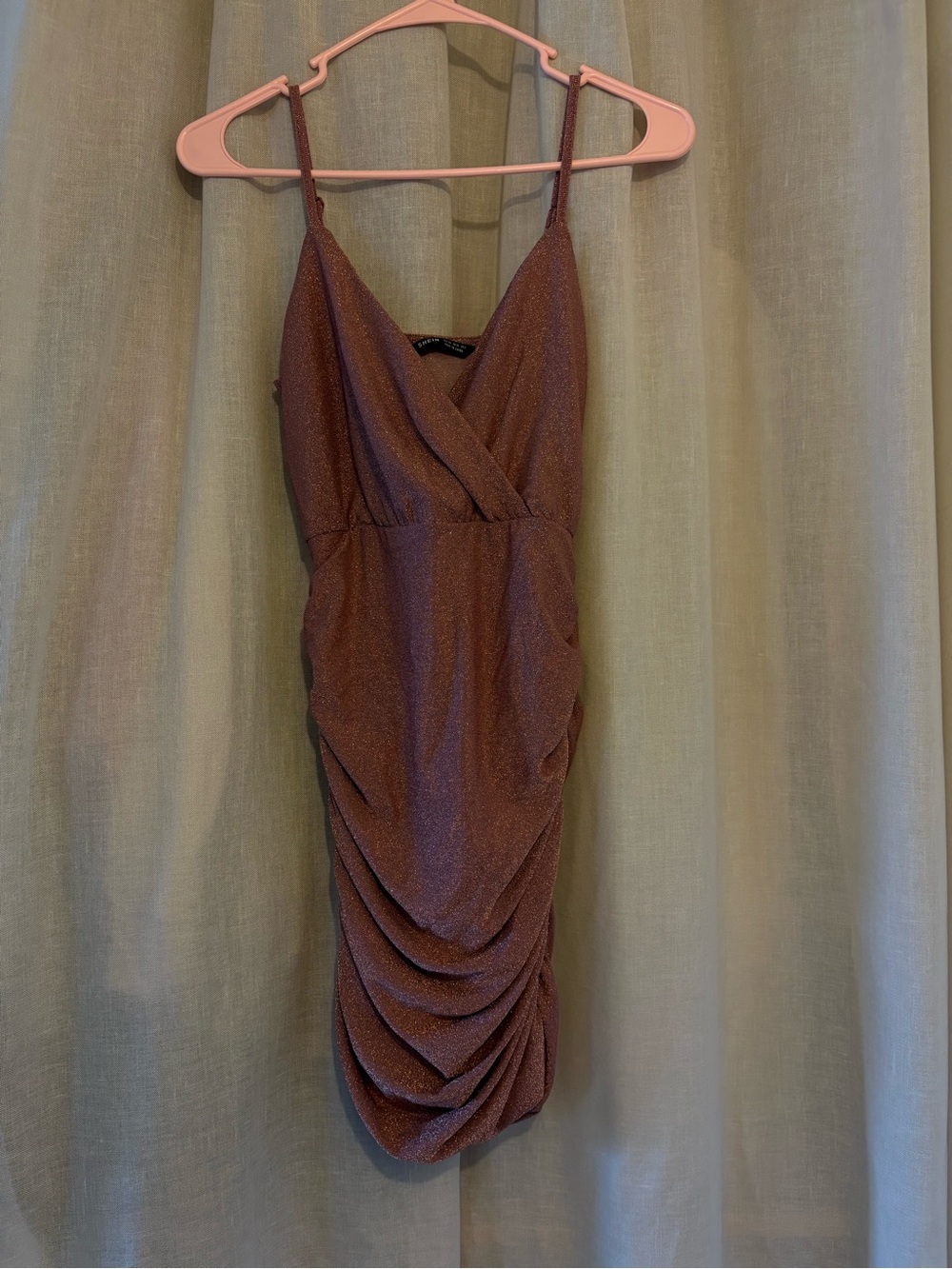 SHEIN Rose Gold Shimmer Draped Midi Slip Dress